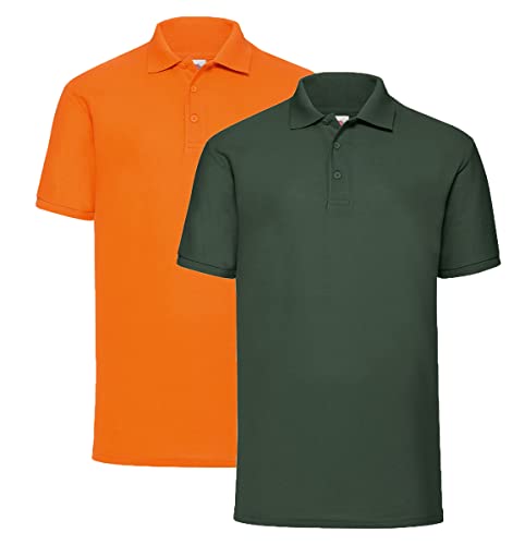 Fruit of the Loom kurzärmliges Polo-Shirt für Herren M L XL XXL 3XL 4XL 5XL auch Farbsets, 1x Orange + 1x Flaschengrün + 1HL Kauf Notizblock, 3XL von Fruit of the Loom