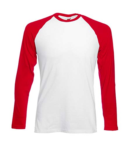 Fruit of the Loom Herren Baseball Longsleeve T Langarmshirt, Weiß (White/Red 054), Large von Fruit of the Loom