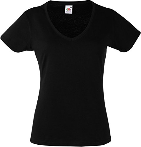 Lady-Fit Valueweight V-Neck T-Shirt von Fruit of the Loom Schwarz M von Fruit of the Loom