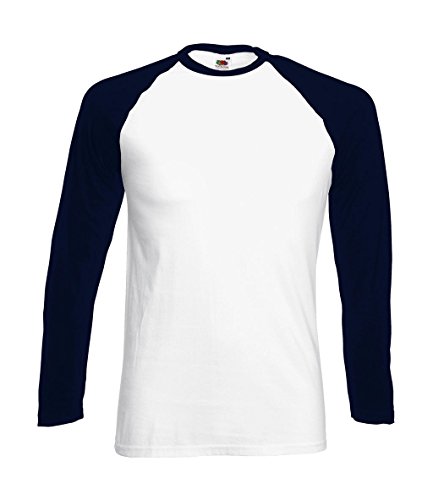 Fruit of the Loom: Long Sleeve Baseball T-Shirt 61-028-0, Größe:XL;Farbe:White/Deep Navy von Fruit of the Loom