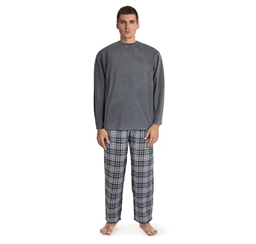 Men s Pajama Set With Flannel Pants & Micro Fleece Crew By Fruit of the Loom- 2-Piece Comfortable Men s Loungewear Set With Long Pants & T-Shirt- Soft, Warm & Breathable Sleep Set For Men Grey von Fruit of the Loom