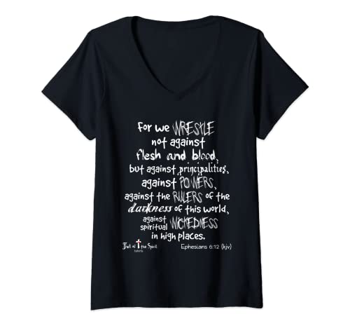 Damen Wrestle Not against Flesh & Blood Ephesian 6:12 Christian T-Shirt mit V-Ausschnitt Damen Wrestle Not against Flesh & Blood Ephesian 6:12 Christian T-Shirt mit V-Ausschnitt von Fruit of the Spirit