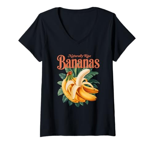 Damen Natürlich reife Bananen im tropischen Retro-Fruchtstil T-Shirt mit V-Ausschnitt Damen Natürlich reife Bananen im tropischen Retro-Fruchtstil T-Shirt mit V-Ausschnitt von FruitMuse