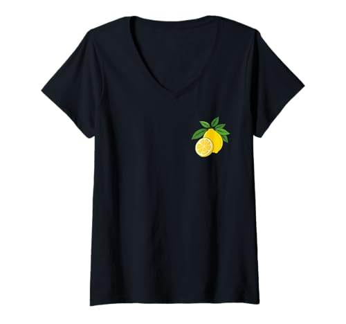 Damen Frische Zitrone – Sommerbotanische Illustration T-Shirt mit V-Ausschnitt Damen Frische Zitrone – Sommerbotanische Illustration T-Shirt mit V-Ausschnitt von Fruitique