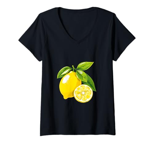 Damen Frische Zitrone - Sommerfrucht-Illustration T-Shirt mit V-Ausschnitt Damen Frische Zitrone - Sommerfrucht-Illustration T-Shirt mit V-Ausschnitt von Fruitique