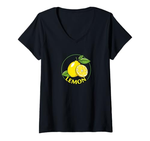 Damen Frische Zitronenscheibe Sommerfrucht Illustration T-Shirt mit V-Ausschnitt Damen Frische Zitronenscheibe Sommerfrucht Illustration T-Shirt mit V-Ausschnitt von Fruitique