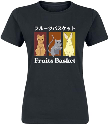 Fruits Basket Cat, Rat, Rabbit Frauen T-Shirt schwarz XL 100% Baumwolle Anime, Fan-Merch von Fruits Basket
