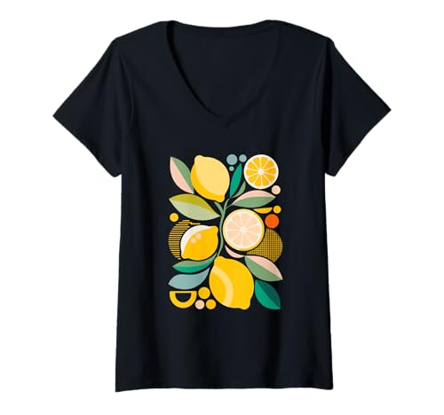 Damen Abstract Art Zitrone Zitronen T-Shirt mit V-Ausschnitt Damen Abstract Art Zitrone Zitronen T-Shirt mit V-Ausschnitt von Fruits Fruit Lover Gifts