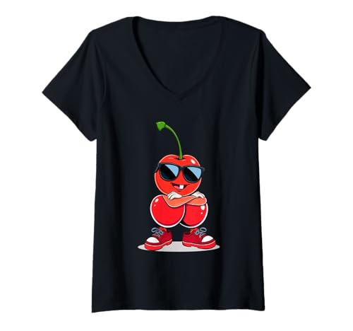 Damen Fruchtfigur mit Sneakers und Sonnenbrille T-Shirt mit V-Ausschnitt Damen Fruchtfigur mit Sneakers und Sonnenbrille T-Shirt mit V-Ausschnitt von Fruits of the World - Cherry