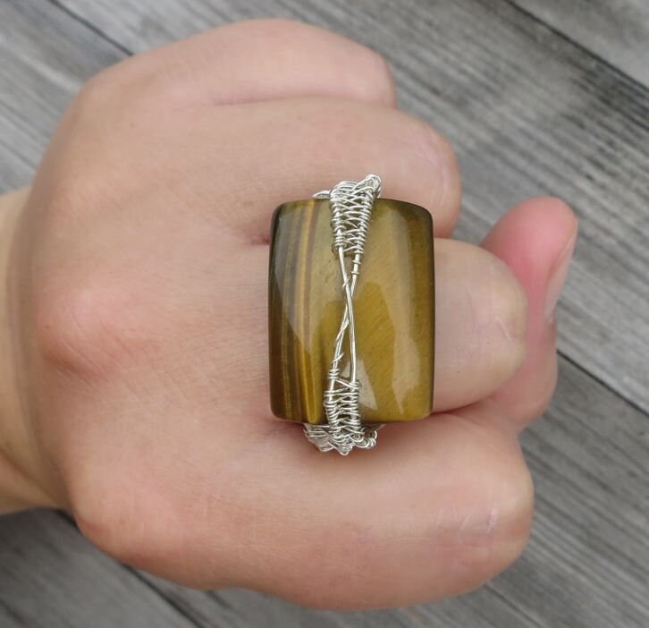 Gelbes Tigerauge Silber Drahtgewickelt Aussage Ring Gelbes Tigerauge Silber Drahtgewickelt Aussage Ring von FrustratedOwl