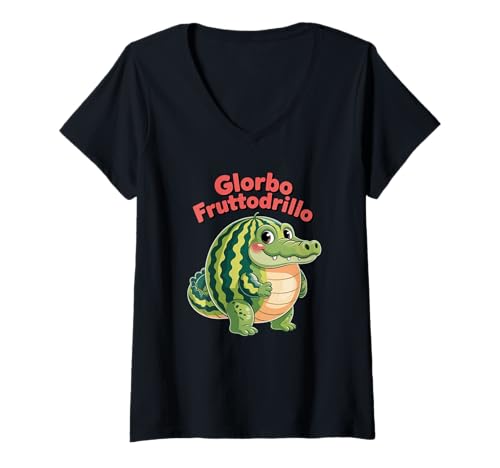 Damen Glorbo Fruttodrillo Meme-Kreatur aus italienischem Brainrot T-Shirt mit V-Ausschnitt Damen Glorbo Fruttodrillo Meme-Kreatur aus italienischem Brainrot T-Shirt mit V-Ausschnitt von FruttoCroco Designs