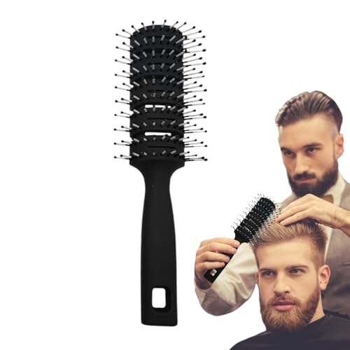 Anti-Static Hairbrush, Curved Vented Brush, Men And Women Comb, Curly Ergonomic Handle Ribs, Massage Hair Comb For Nine-Row Rib, Black, Scalp Detangling, 8.07x2.95 Inches von Fruusv