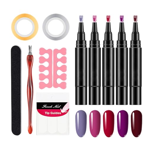 Nail Gel Pen Set, 5X Quick-Drying Nail Polish Pens, Gel Base and Top Coat Kit for Manicure, Portable Talons Art Tools with Easy Application and Finger Fun(5ml Each) von Fruusv