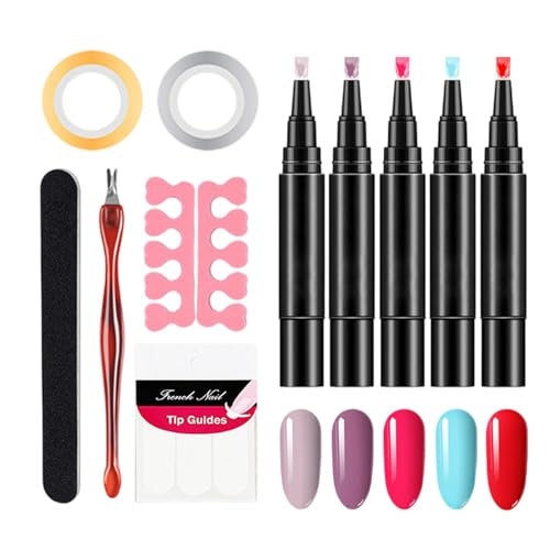 Nail Gel Pen Set, 5X Quick-Drying Nail Polish Pens, Gel Base and Top Coat Kit for Manicure, Portable Talons Art Tools with Easy Application and Finger Fun(5ml Each) von Fruusv
