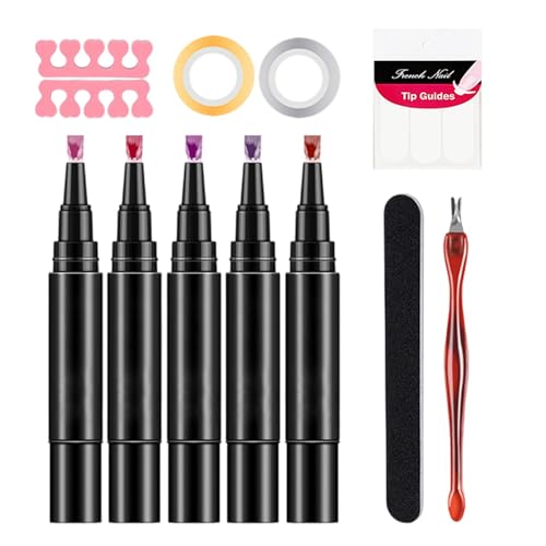 Nail Gel Pen Set, 5X Quick-Drying Nail Polish Pens, Gel Base and Top Coat Kit for Manicure, Portable Talons Art Tools with Easy Application and Finger Fun(5ml Each) von Fruusv
