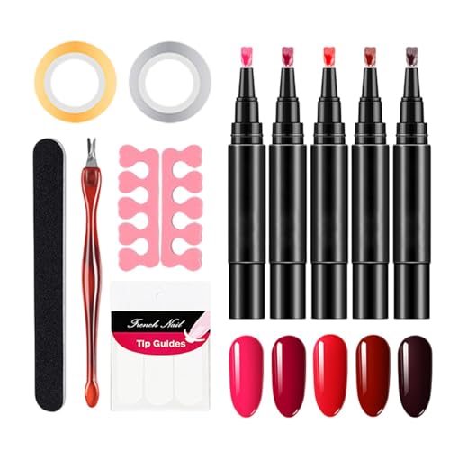 Nail Gel Pen Set, 5X Quick-Drying Nail Polish Pens, Gel Base and Top Coat Kit for Manicure, Portable Talons Art Tools with Easy Application and Finger Fun(5ml Each) von Fruusv