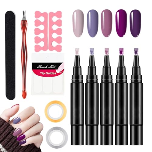 Nail Gel Pen Set, 5X Quick-Drying Nail Polish Pens, Gel Base and Top Coat Kit for Manicure, Portable Talons Art Tools with Easy Application and Finger Fun(5ml Each) von Fruusv