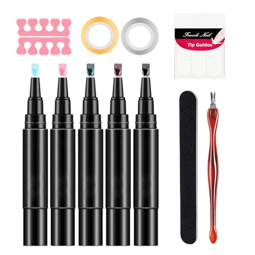 Nail Gel Pen Set, 5X Quick-Drying Nail Polish Pens, Gel Base and Top Coat Kit for Manicure, Portable Talons Art Tools with Easy Application and Finger Fun(5ml Each) von Fruusv