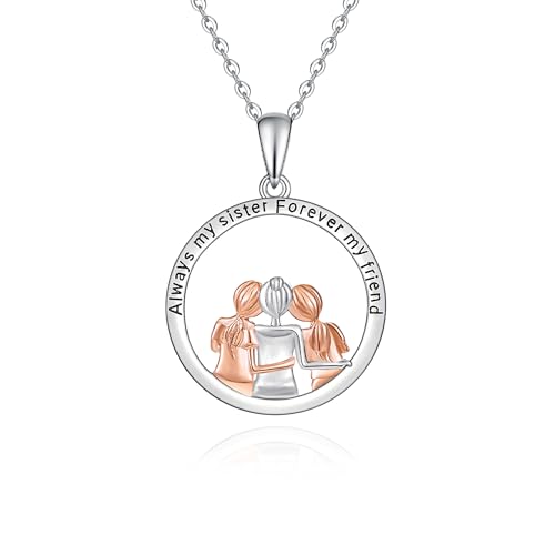 3 Schwester Kette Schmuck Schwester Halskette Sterling Silber Schwester Halskette Schwester Anhänger Halskette Geschenke von Schwester-Schmuck Geburtstagsgeschenke für Schwester Frauen von Fryneauy