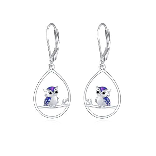 Eule Ohrringe 925 Sterling Silber Eule Leverback Ohrringe Eule Tropfen Schmuck Geschenk für Frauen Geschenk von Fryneauy