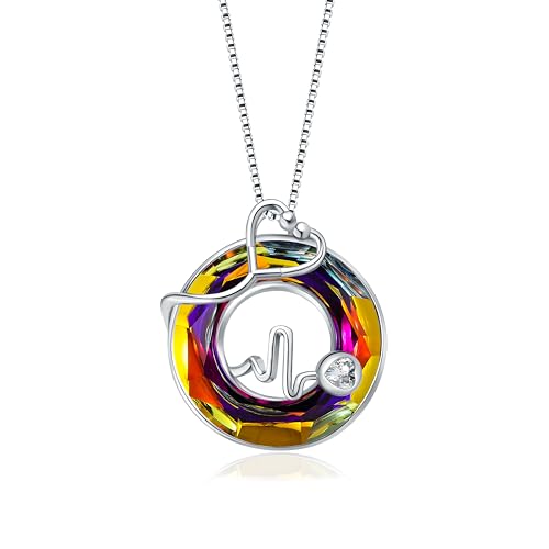 Fryneauy Stethoskop Halskette mit Kristall verschönert Medizinischer Schmuck für Arzt Krankenschwester Medizinstudent RN Krankenschwester Geschenke für Frauen Ausbrechender Vulkan Kristall von Fryneauy