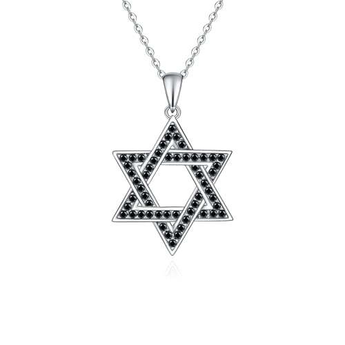 Hexagramm Davidstern Halskette S925 Sterling Silber Anhänger Halskette Schwarz Schmuck Geschenk für Frauen Tochter Mutte von Fryneauy