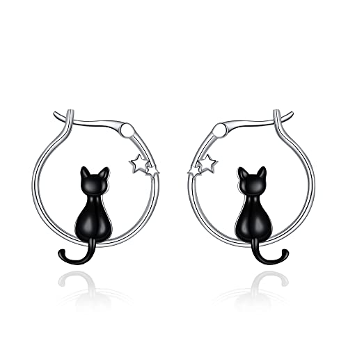 Katze Ohrringe Creolen 925 Sterling Silber Tier Schmuck Geschenk für Damen Mädchen Mutter Tochter von Fryneauy