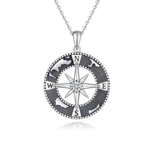 Kompass Halskette Sterling Silber Marine Karte Anhänger Graduierung Freundschaft Talisman Oxidiert Halskette Graduierung Geschenk Schmuck Geschenke für Frauen Männer von Fryneauy