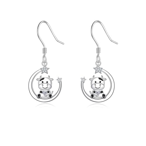 Kuh Drop Haken Ohrringe 925 Sterling Silber Kuh Ohrringe Kuh Mond Schmuck Geschenk für Frauen Mädchen Damen von Fryneauy