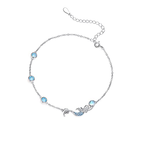 Meerjungfrau Fußkettchen für Frauen S925 Sterling Silber Mondstein Fußkettchen Armbänder Kette Fußkettchen Schmuck Geschenke für Mädchen von Fryneauy