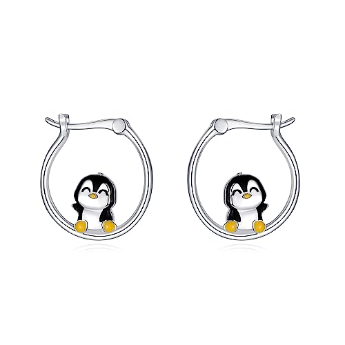 Pinguin Ohrringe Creolen 925 Sterling Silber Niedliche Tier Creolen Pinguin Schmuck Geschenk für Damen Mädchen von Fryneauy