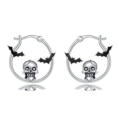 Schädel Fledermäuse Creolen Fledermaus Totenkopf Ohrringe 925 Sterling Silber Tier Schmuck Geschenk für Damen Mädchen von Fryneauy