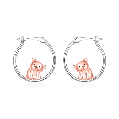 Schwein Creolen Ohrringe 925 Sterling Silber Cute Animal Hoop Earring Hypoallergenic Schmuck für Frauen von Fryneauy