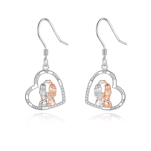 Schwester Tropfen Ohrringe 925 Sterling Silber Schwestern Mond Levervback Ohrringe Schwester Schmuck Geschenke für Frauen Mädchen von Fryneauy