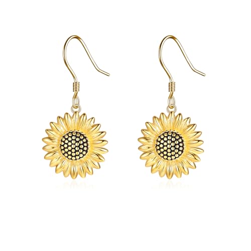 Sonnenblume Tropfen Ohrringe 925 Sterling Silber Sonnenschein Ohrring Hypoallergen Schmuck für Frauen Mädchen Damen von Fryneauy