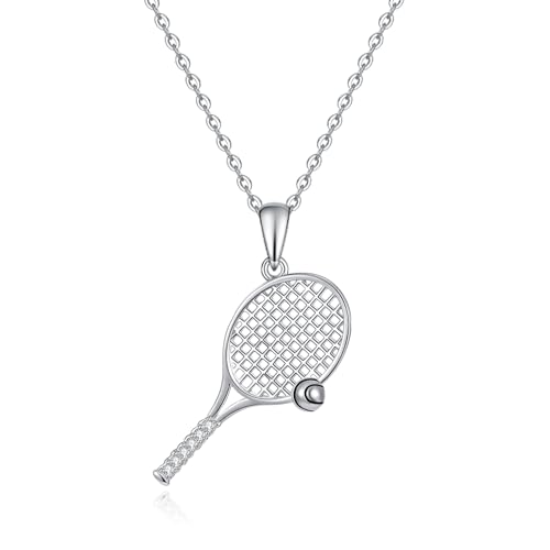 Tennis Tennisschläger Tennis Schläger Halskette S925 Sterling Silber Tennis Schmuck Anhänger Geburtstagsgeschenke für Tennis Spieler Mama Mutter Tochter Frauen von Fryneauy