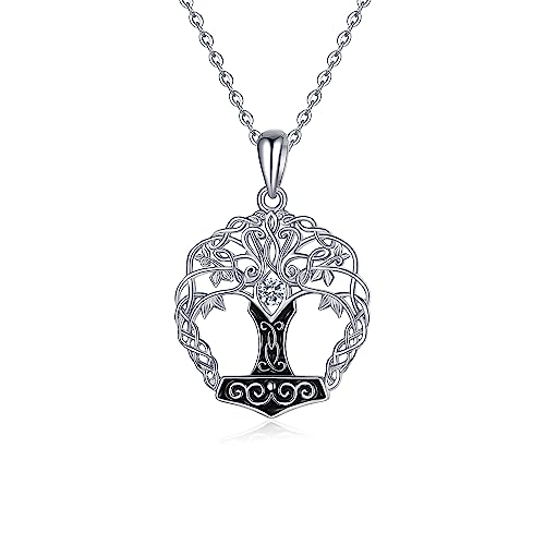 Wikinger Thor Hammer Kette Halskette Baum des Lebens Anhänger 925 Sterling Silber Norse Viking Schmuck Geschenke Mjolnir Anhänger für Damen Herren von Fryneauy