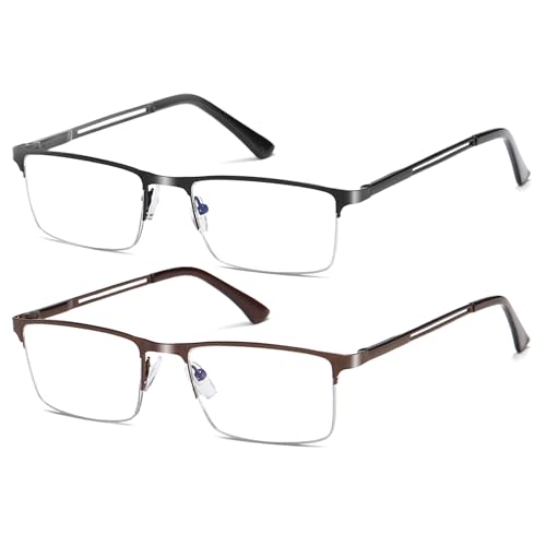 Fsread 2 Pack Halbe Rahmen Lesebrille für Herren Komfortable Robuste Leichtes Rechteckige Metallrahmen Blaulichtfilter Brille mit Federscharnier +3.25 Fsread 2 Pack Halbe Rahmen Lesebrille für Herren Komfortable Robuste Leichtes Rechteckige Metallrahmen Blaulichtfilter Brille mit Federscharnier +3.25 von Fsread