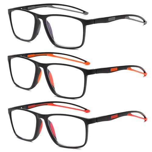 Fsread 3er Pack Sportliches Lesebrille für Herren TR90 Blaulichtfilter Federscharnieren Rechteck Leicht Bequem und Flexibel Anti UV/Blendung Lesehilfe +1.0 von Fsread