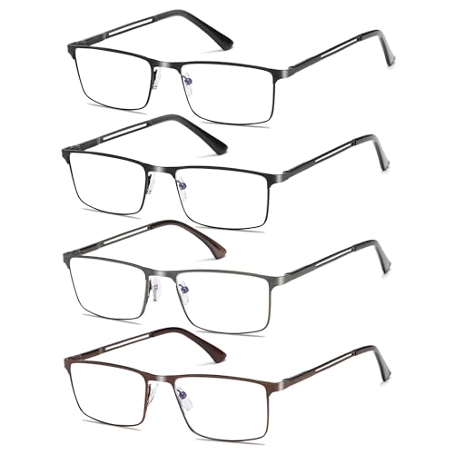 Fsread 4 Pack Lesebrille Herren Blaulichtfilter mit Federscharnieren Rectangular Reader Full Frame Ultraleicht Metallrahmen +2.75 von Fsread