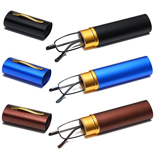 Fsread Kleine tragbare Lesebrille Herren Anti-Blaulicht Mini Kompakt Stift Lesegerät leicht, 3er-Pack +3.5 von Fsread