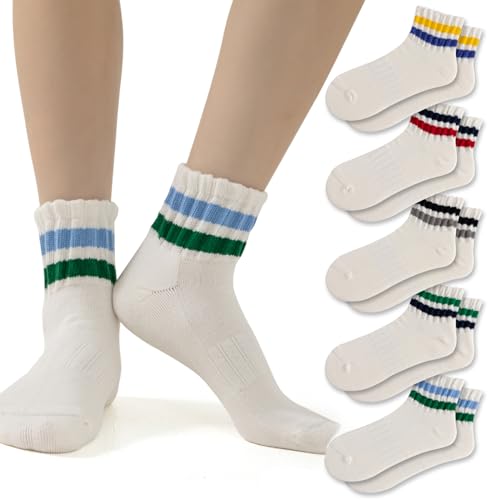 Fszsaa 4 PAAR Neuheit Socken Für Frauen Gestreifte Retro Crew Socken Sportliche Waden Socken Casual Baumwolle Socken Frauen, 5pack-socks Cushioned Striped Mehrfarbig, Einheitsgröße von Fszsaa