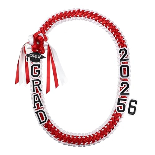 Ftyfty Abschlussklasse 2025 Grad handgefertigtes Band Lei doppelt geflochtene Band-Halskette mit Grad-Buchstaben, 119 cm (1, Rot und Weiß) von FtyFty