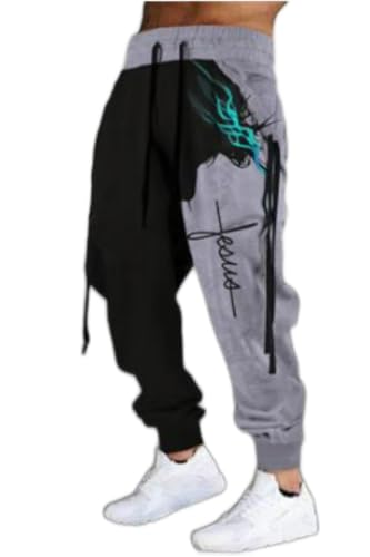 Ftzoiiym Herrenhose mit 3D-Druckmuster, Freizeithose, lockere Jogginghose, grau, S von Ftzoiiym