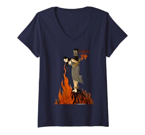 Damen Fuck It Stay Cool Lustige Hexe in Flammen T-Shirt mit V-Ausschnitt Damen Fuck It Stay Cool Lustige Hexe in Flammen T-Shirt mit V-Ausschnitt von Fu-ck It Witch on Fire