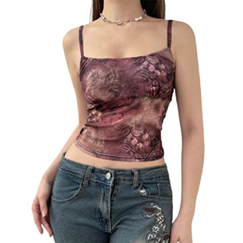 ÄRmelloses Tank Top Mit Blumenmuster SpaghettiträGer Cami Crop Y2K FüR Frauen Vintage Bustier Camisole Hemd Cami Top Cami Body SpaghettiträGer Cami Crop Top FüR Frauen von FuBESk