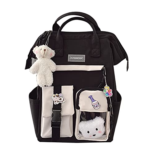 QOCO Rucksack mit Kawaii-Anhänger und Zubehör Niedliche Schüler-Büchertasche Schöner Reise Harajuku Schultasche für Teenager-Mädchen 38*26*18cm von QOCO