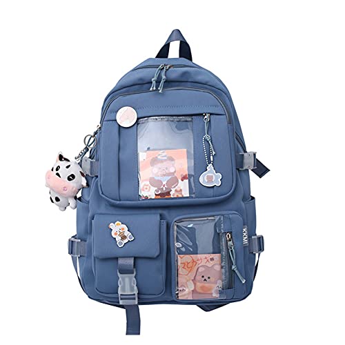 Fuaensm Kawaii Rucksack mit Kawaii-Anhänger und Zubehör Niedliche Schüler-Büchertasche Schöner Rucksack Reise Harajuku Schultasche für Teenager-Mädchen 44 * 31 * 14cm, Blau von QOCO