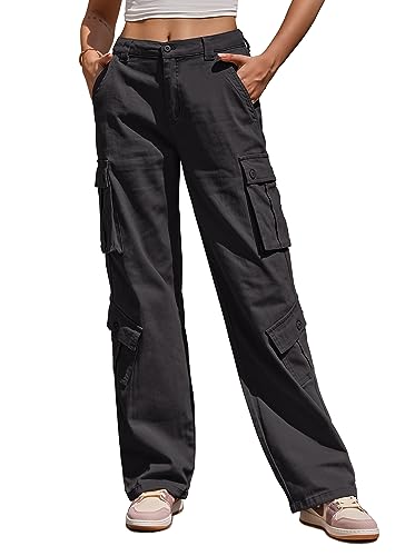 Fuakesor Cargohose Damen Baggy Y2K Multi Taschen High Waist Stretch Wanderhose Sport Jogginghose mit Elastischen Knöcheln(Grau,S) von Fuakesor