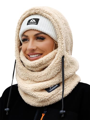 Fuakesor Plüsch Sturmhaube Mütze Winter Thermo Skimaske Fleece Windbeständig Gesichtshaube Mütze Schal Balaclava für Herren Damen (Beige) von Fuakesor